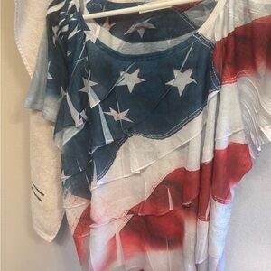 indigo soul Women's American Flag Ruffled Off-Shoulder Top - Red, White, Blue